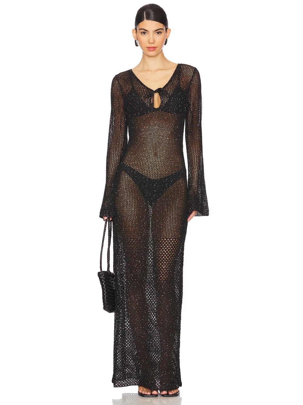 Sheer Black Crochet Maxi Beach Cover-Up